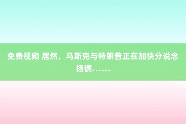 免费视频 居然，马斯克与特朗普正在加快分说念扬镳……